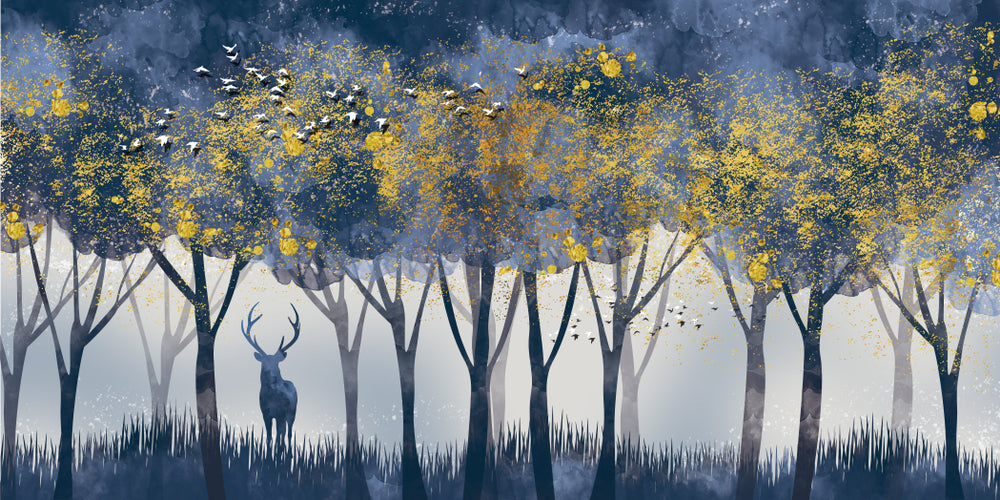 Trees Raw & Deer Painting Print 100% Australian Made