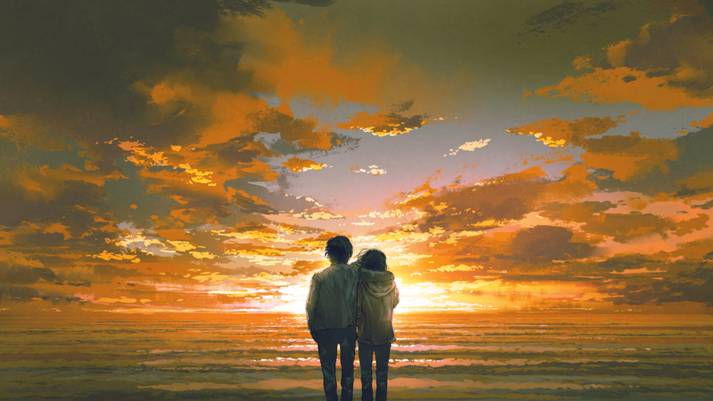 Couple on Beach at Sunset View Home Decor Premium Quality Poster Print Choose Your Sizes