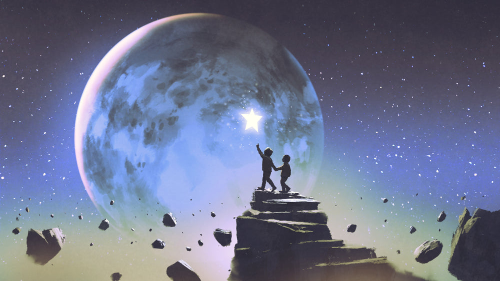 Kids & Moon Digital Art Design Home Decor Premium Quality Poster Print Choose Your Sizes