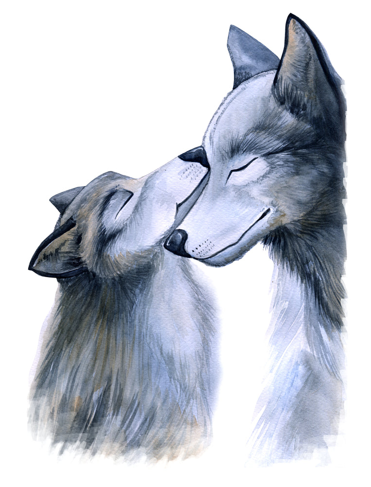 Wolf & Cub Watercolor Painting Print 100% Australian Made