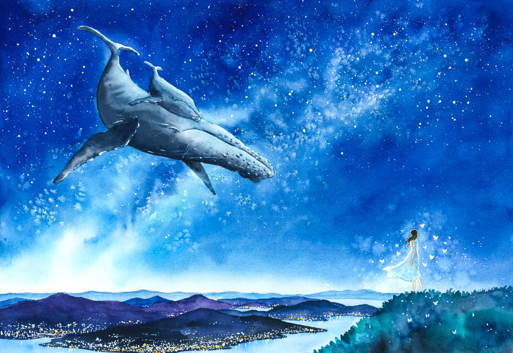 Whale & Girl with Sky Painting Home Decor Premium Quality Poster Print Choose Your Sizes