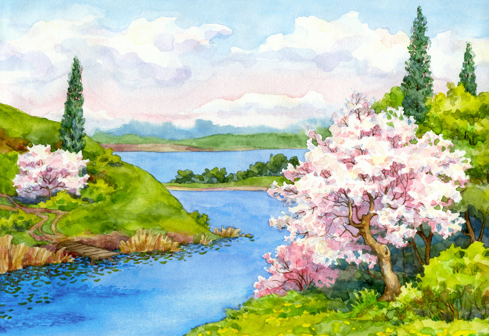 River and Forest Colourful Painting Art Print 100% Australian Made