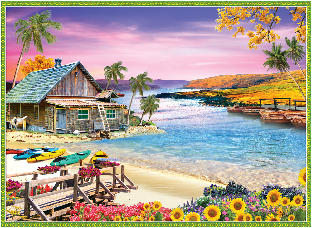 House Near Lake with Boats Print 100% Australian Made