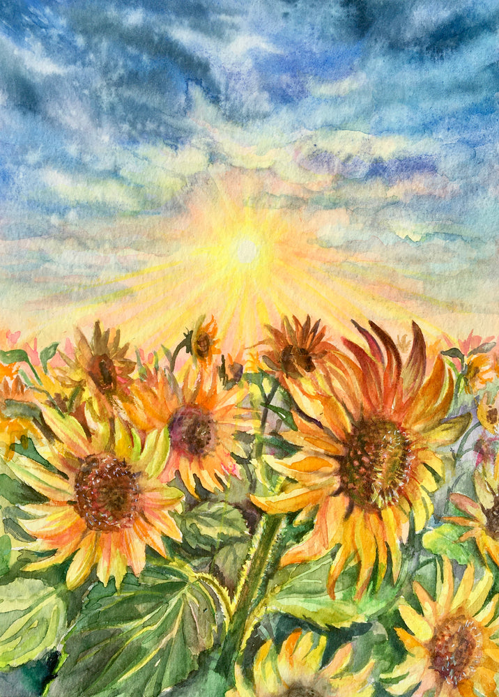 Sunrise in Sunflower Field Painting Print 100% Australian Made