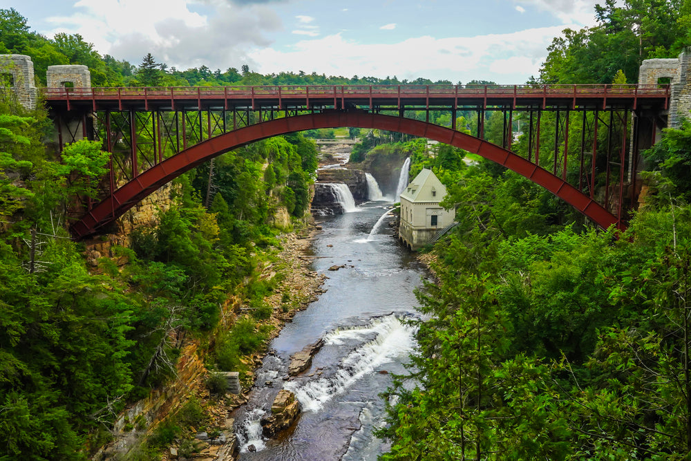 Bridge over Waterfall in Forest Photograph Print 100% Australian Made