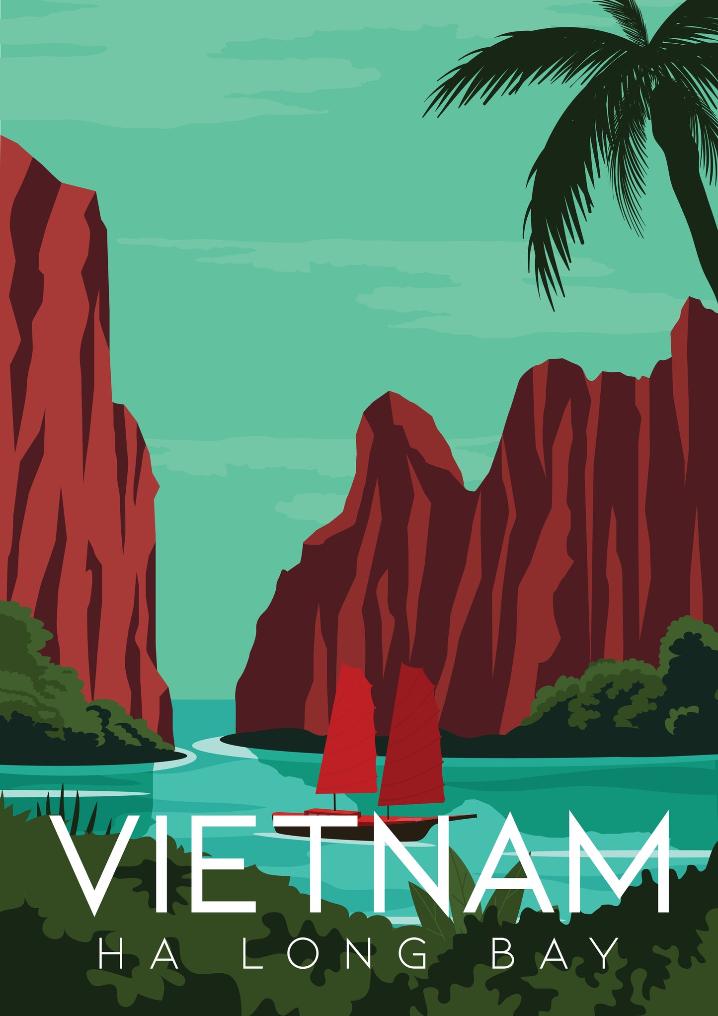 Ha Long Bay in Vietnam Vector Art Print 100% Australian Made