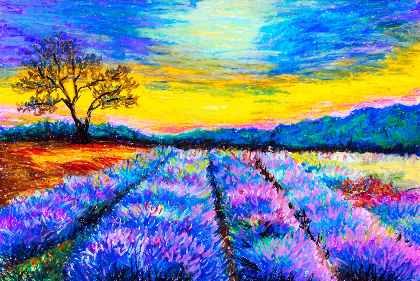 Colourful Field Sunset Painting Print 100% Australian Made