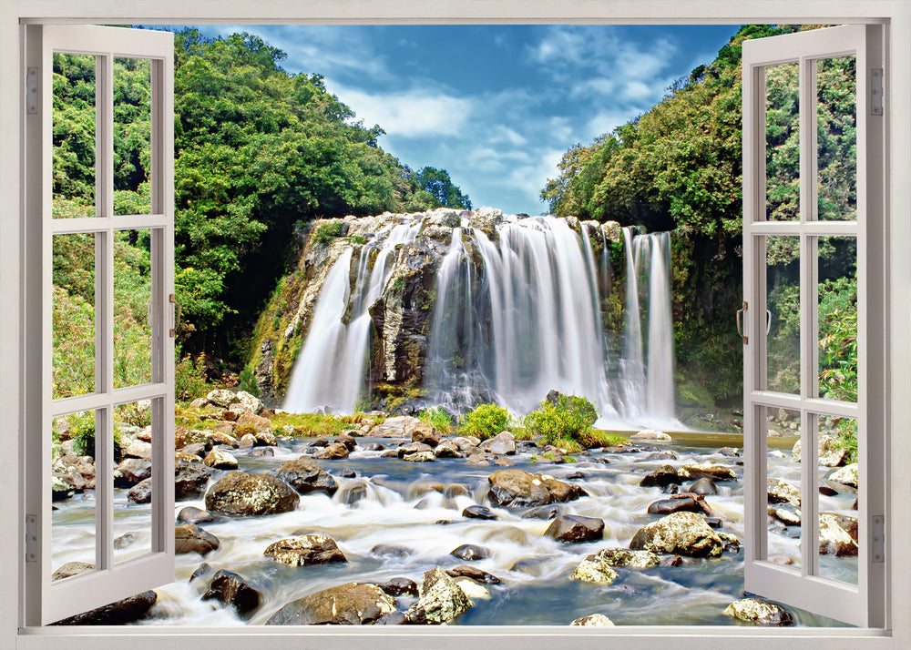 Stunning Waterfall Scenery View through Window Photograph Print 100% Australian Made