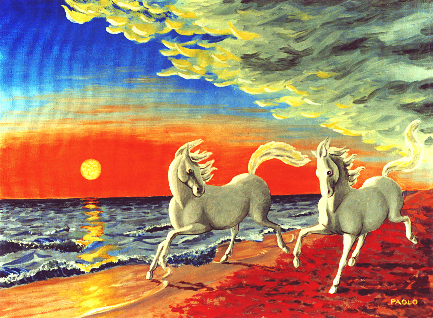 Horses Running on Sea Painting Home Decor Premium Quality Poster Print Choose Your Sizes