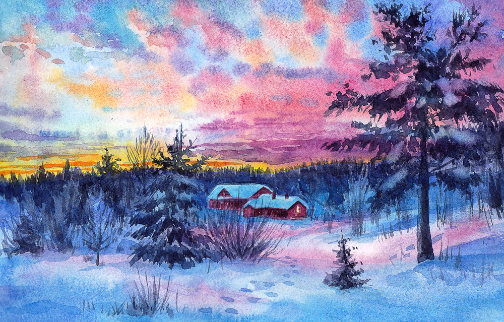 Houses on Snow View Oil Painting Home Decor Premium Quality Poster Print Choose Your Sizes