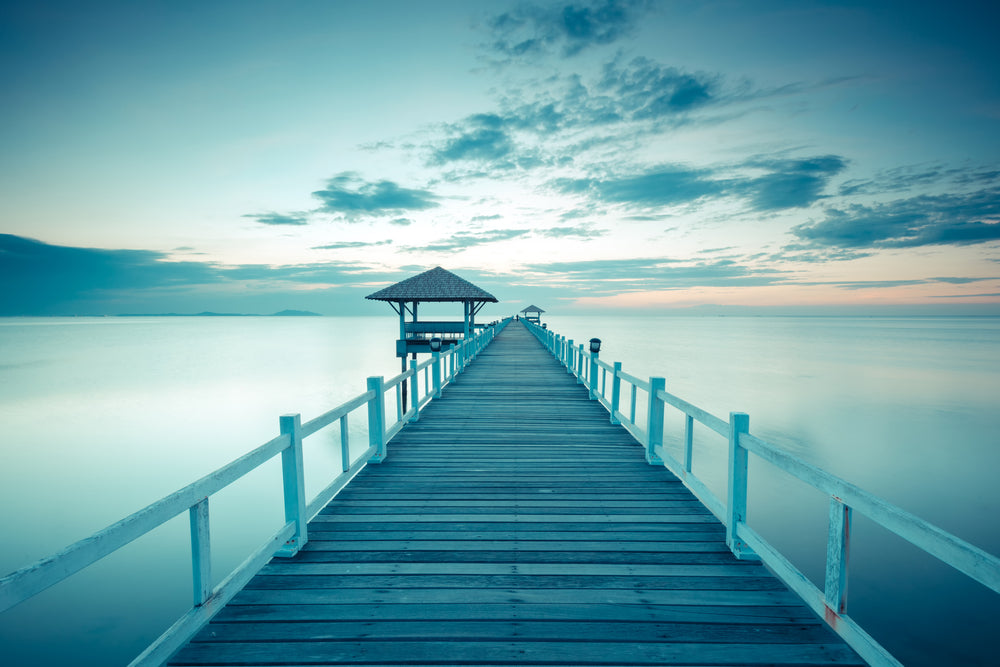 Hut on Wooden Pier Over a Lake Photograph Print 100% Australian Made