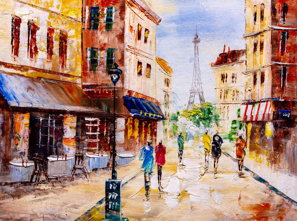 Eiffel Tower & Street Oil Paint Home Decor Premium Quality Poster Print Choose Your Sizes