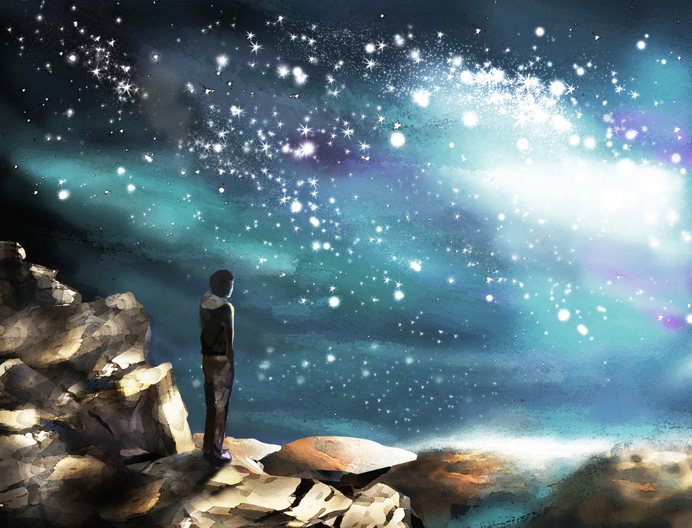 Man Looking at Space Digital Art Home Decor Premium Quality Poster Print Choose Your Sizes