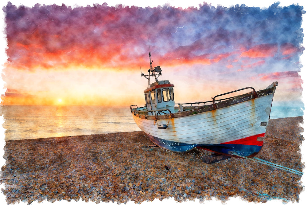 Boat on Sea Shore Photograph Home Decor Premium Quality Poster Print Choose Your Sizes