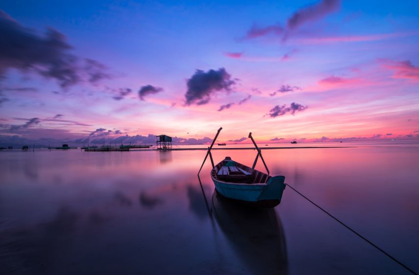 Boat on Sea Sunset Scenery Photograph Print 100% Australian Made