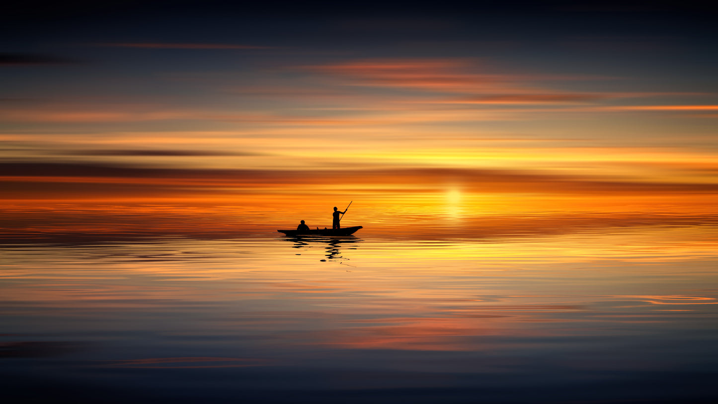 Fishing Boat on Sea Sunset Scenery Photograph Print 100% Australian Made
