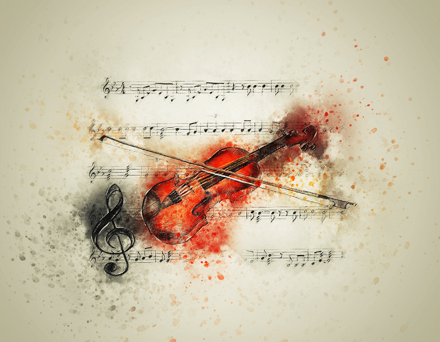 Violin & Notes Watercolor Paint Print 100% Australian Made