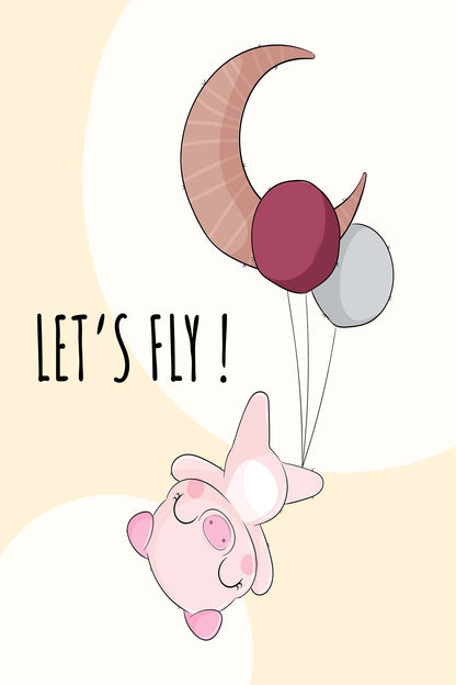 Cute Flying Pig Let Us Fly 5mm thick Plastic Poster Ready to Hang 90x60cm
