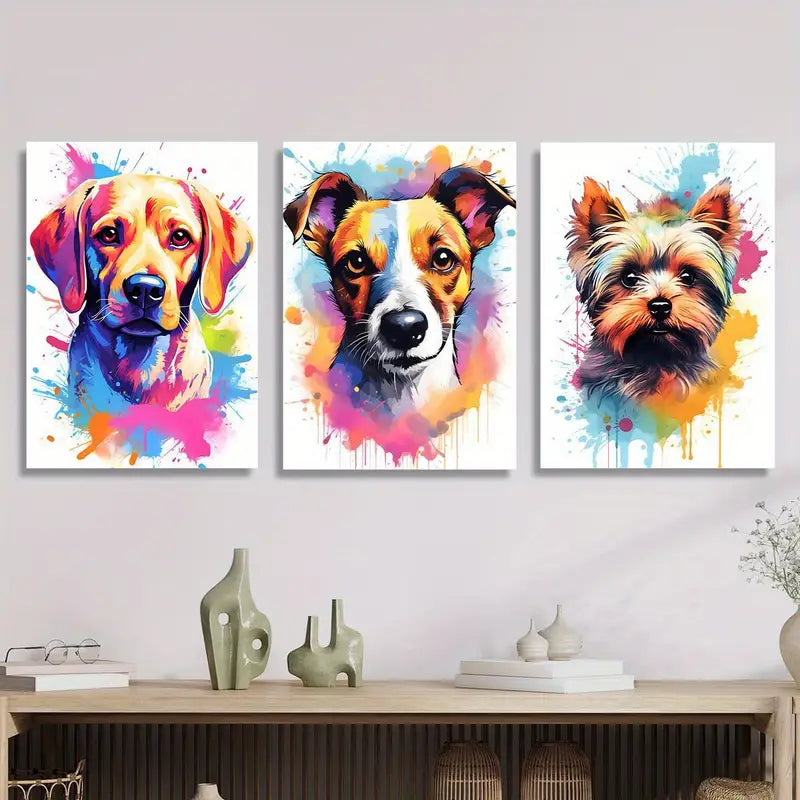 3pcs Watercolor Dog Head Canvas Prints Metal Print Ready to Hang Art