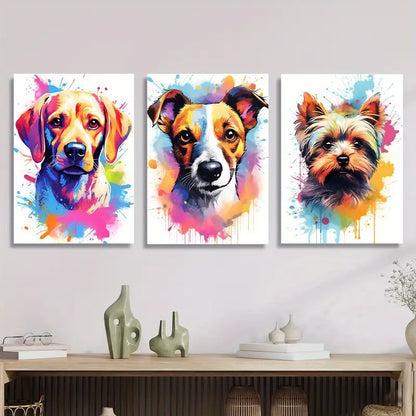 3pcs Watercolor Dog Head Canvas Prints Metal Print Ready to Hang Art