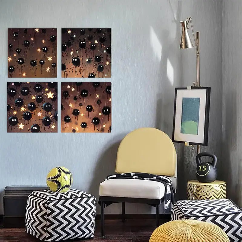 4pcs Black Spheres & Stars Celestiale SC  Wall Art Canvas Framed