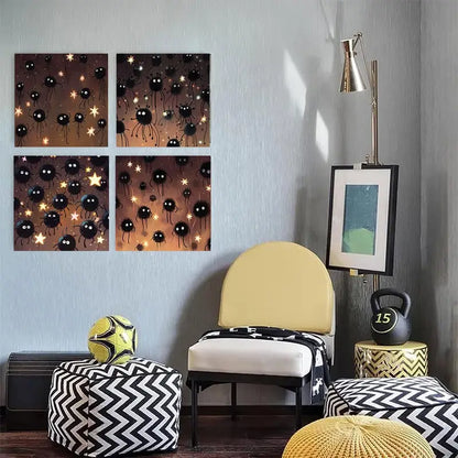4pcs Black Spheres & Stars Celestiale SC  Wall Art Canvas Framed