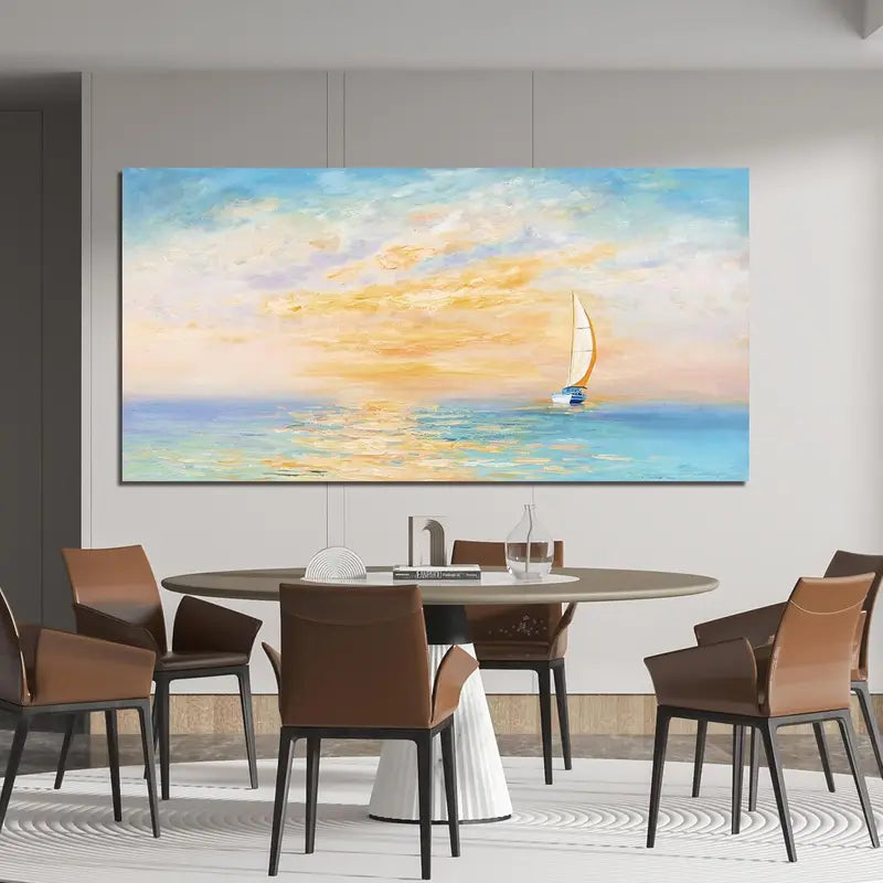 Coastal Beach Blue Sky Sunset Wall Art canvas office home room framed 120x60cm - Bella Home Decor