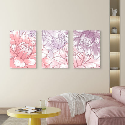 3pcs Pink Purple Floral Dahlia Flower Wall Art Set Canvas Framed 40x60cm - High Quality Print 100% Australian Made Wall Canvas Ready to Hang