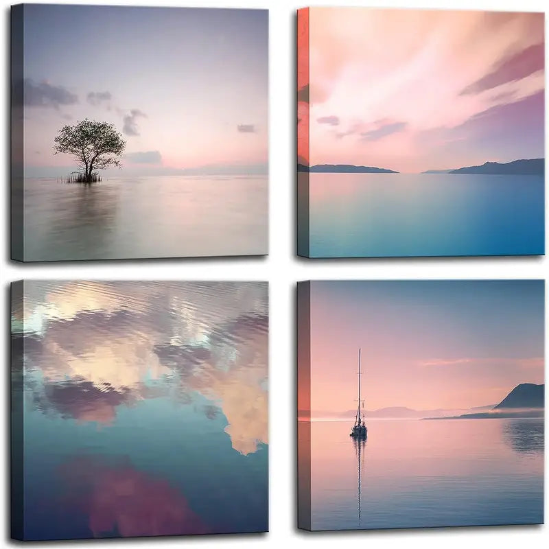 4pcs Romantic Sunset Beach Canvas Wall Art Canvas Framed - Bella Home Decor