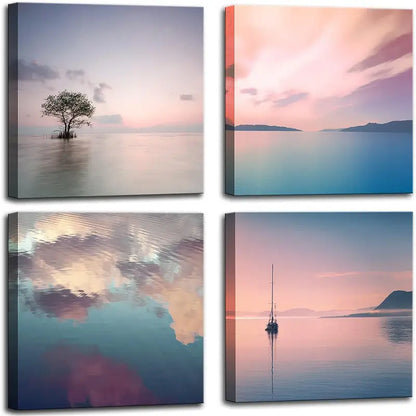 4pcs Romantic Sunset Beach Canvas Wall Art Canvas Framed - Bella Home Decor