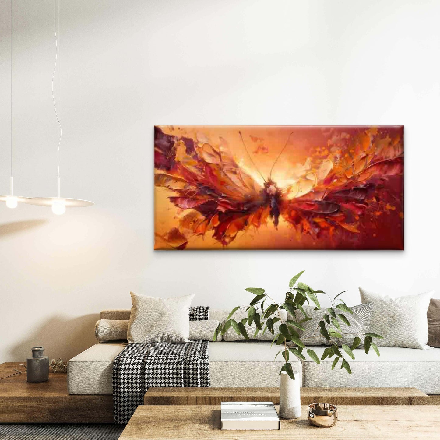 Abstract Fiery Butterfly Art Wall Art Canvas Office Home Room Framed 120x60cm - Bella Home Decor