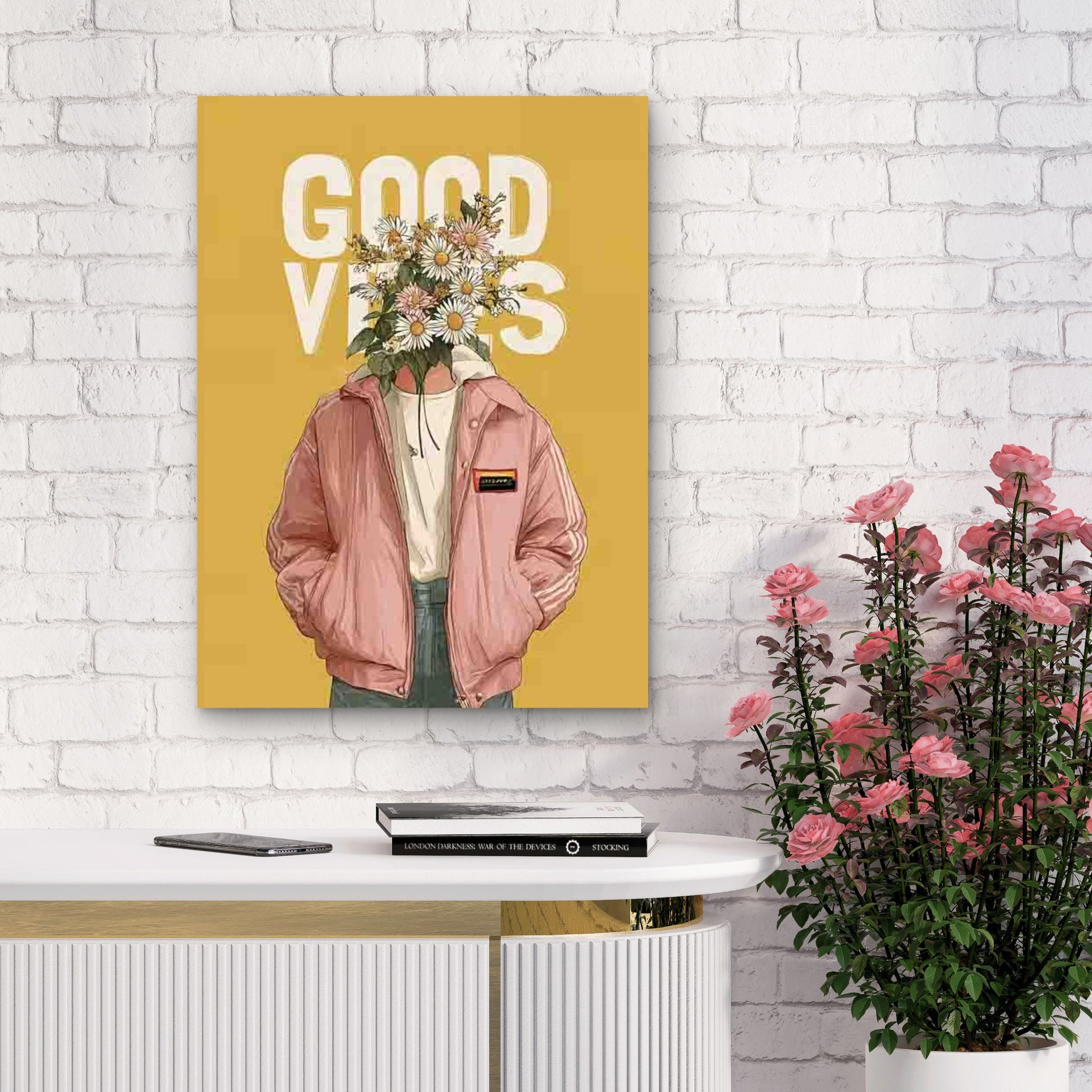 Good Vibes Retro Minimalist 60x90cm Metal Print Ready to Hang - Bella Home Decor