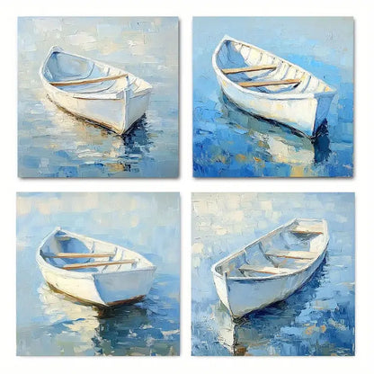4pcs Serene Nautical Boat NB   Wall Art Canvas Framed