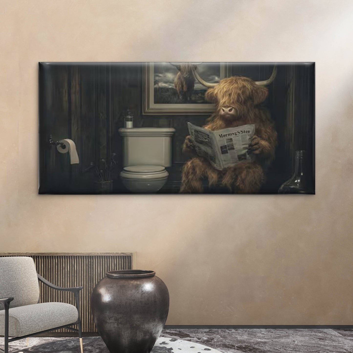 Funny Bull Reading Newspaper Wall Art Canvas Office Home Room Framed 120x60cm