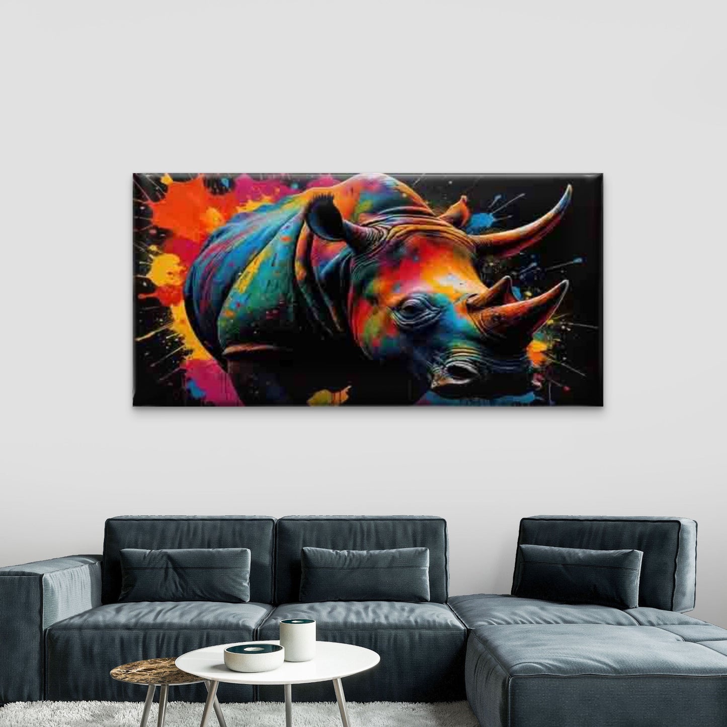 Multicolor Abstract Rhino Wall Art Canvas Office Home Room Framed 120x60cm
