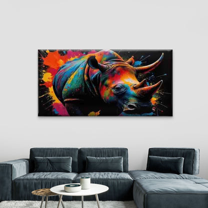 Multicolor Abstract Rhino Wall Art Canvas Office Home Room Framed 120x60cm