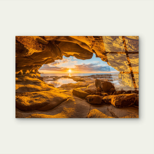 Grotto Ocean Wave Sunrise Coast View Acrylic Glass Printing Wall Art Australian Made Quality