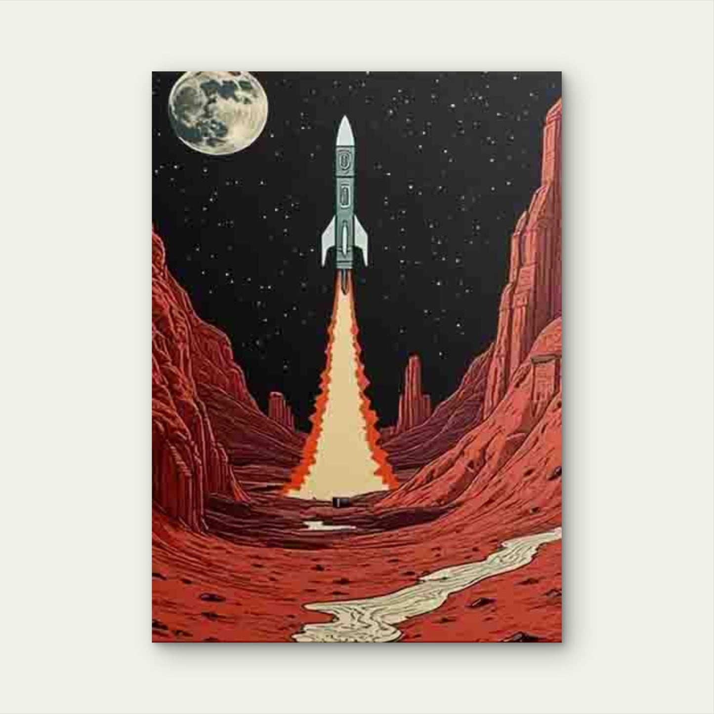 Rocket Launch Over Red Canyon Metal Print Ready to Hang - Bella Home Decor