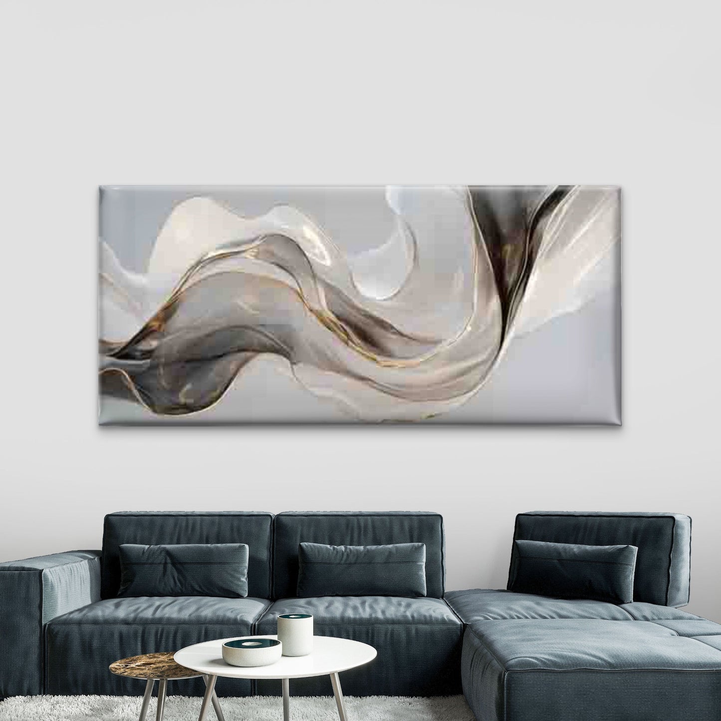 Abstract Metallic Wave Wall Art Canvas Office Home Room Framed 120x60cm