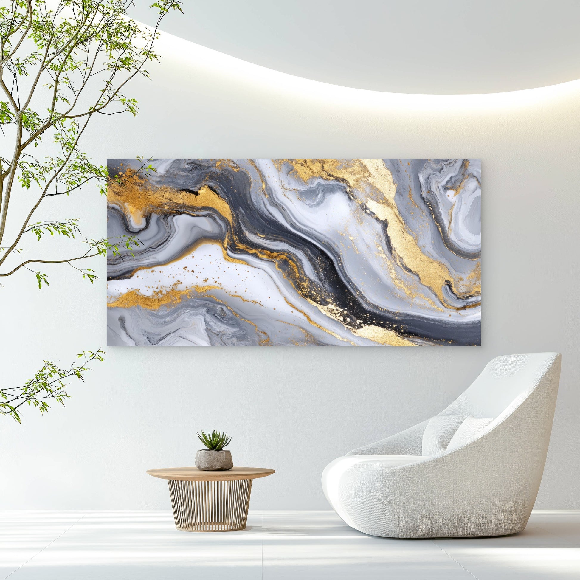 Gilded Marble Fluid Art Wall Art Canvas Office Home Room Framed 120x60cm - Bella Home Decor