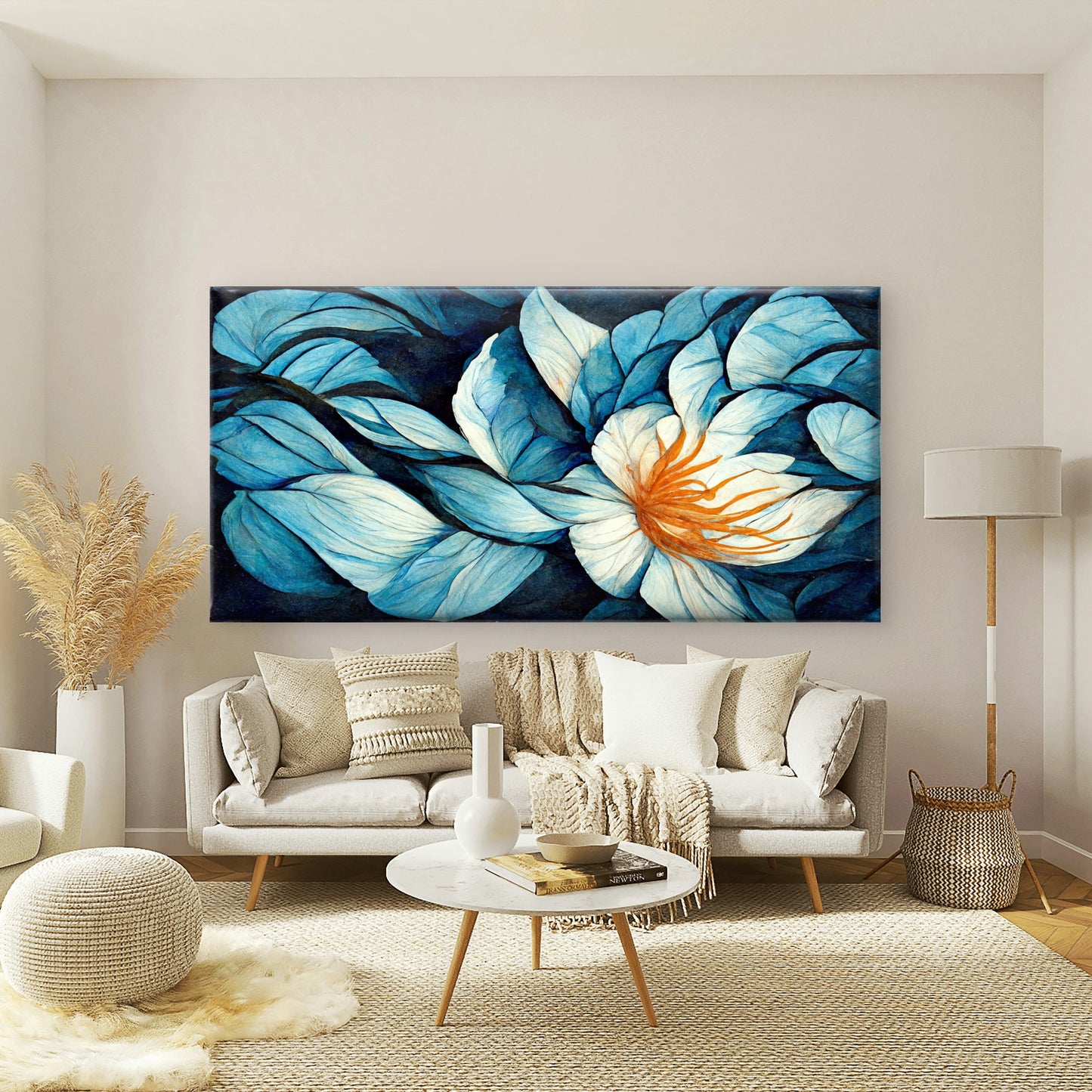 Deep Blue Floral Dream Painting Wall Art Canvas Office Home Room Framed 120x60cm