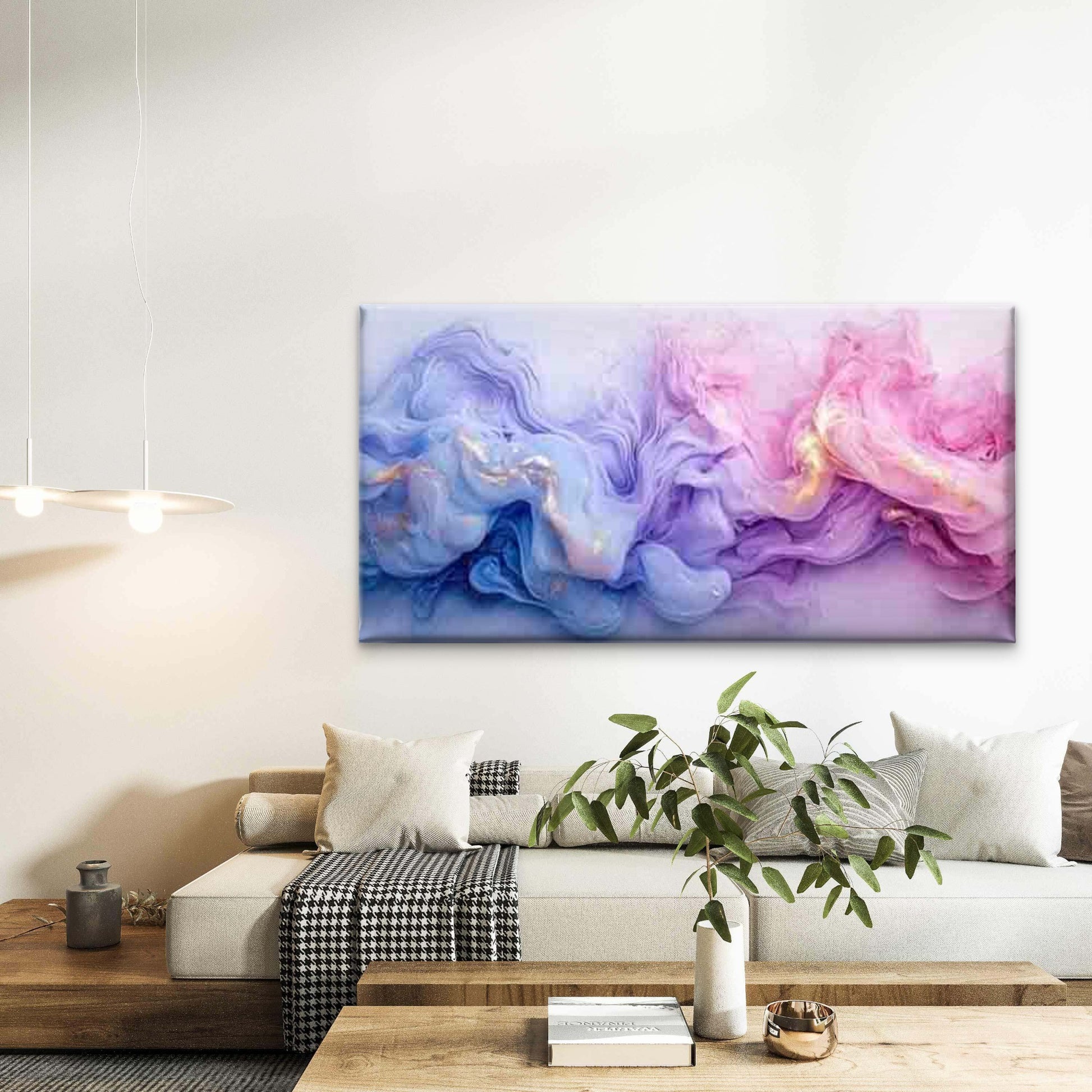 Pink Marble Effect Abstract Ink Wall Art Canvas Office Home Room Framed 120x60cm - Bella Home Decor
