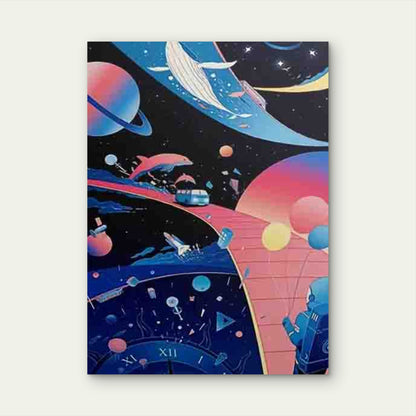 Space Whale, Planets, Rocket, Stars & Dolphin Metal Print Ready to Hang - Bella Home Decor