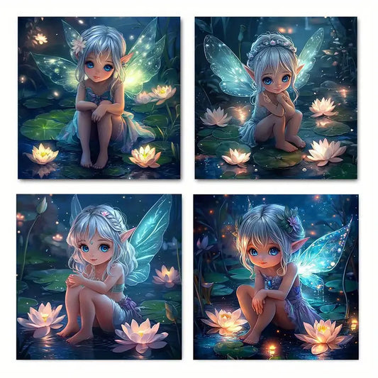 4pcs  Whimsical for Lotus & Lily Pads LP  Wall Art Canvas Framed