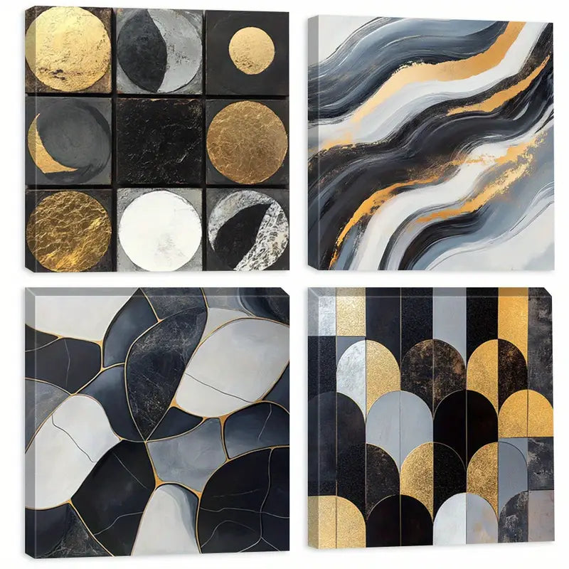 4pcs Metallic Texture Metallic Texture Wall Art Canvas Framed