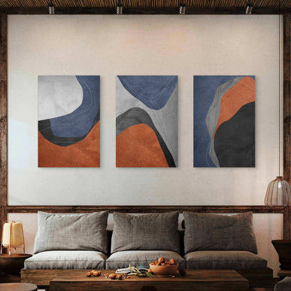 3pcs Blue Terracotta Abstract Modern  Wall Art Set Canvas Framed 50x70cm - High Quality Print 100% Australian Made Wall Canvas Ready to Hang