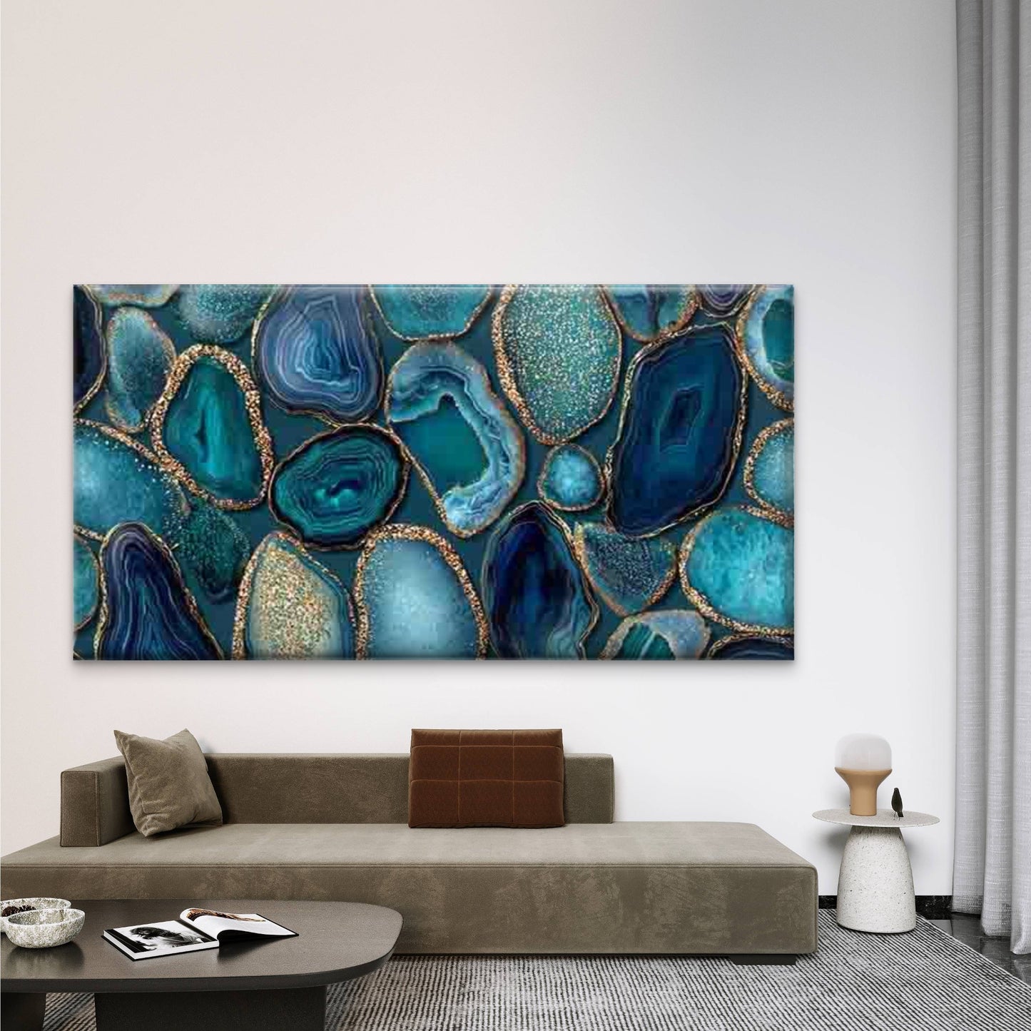 Blue Geode Bunch Wall Art Canvas Office Home Room Framed 120x60cm