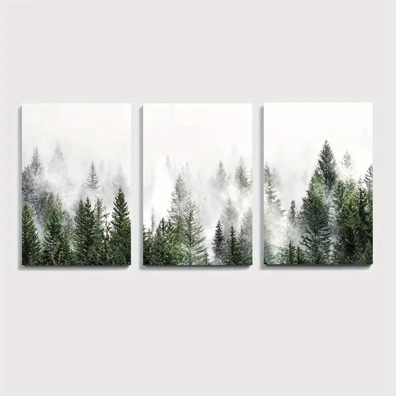 3pcs Nordic Misty Forest Landscape Wall Art Set Canvas Framed 50x70cm - High Quality Print 100% Australian Made Wall Canvas Ready to Hang