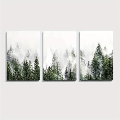 3pcs Nordic Misty Forest Landscape Wall Art Set Canvas Framed 50x70cm - High Quality Print 100% Australian Made Wall Canvas Ready to Hang