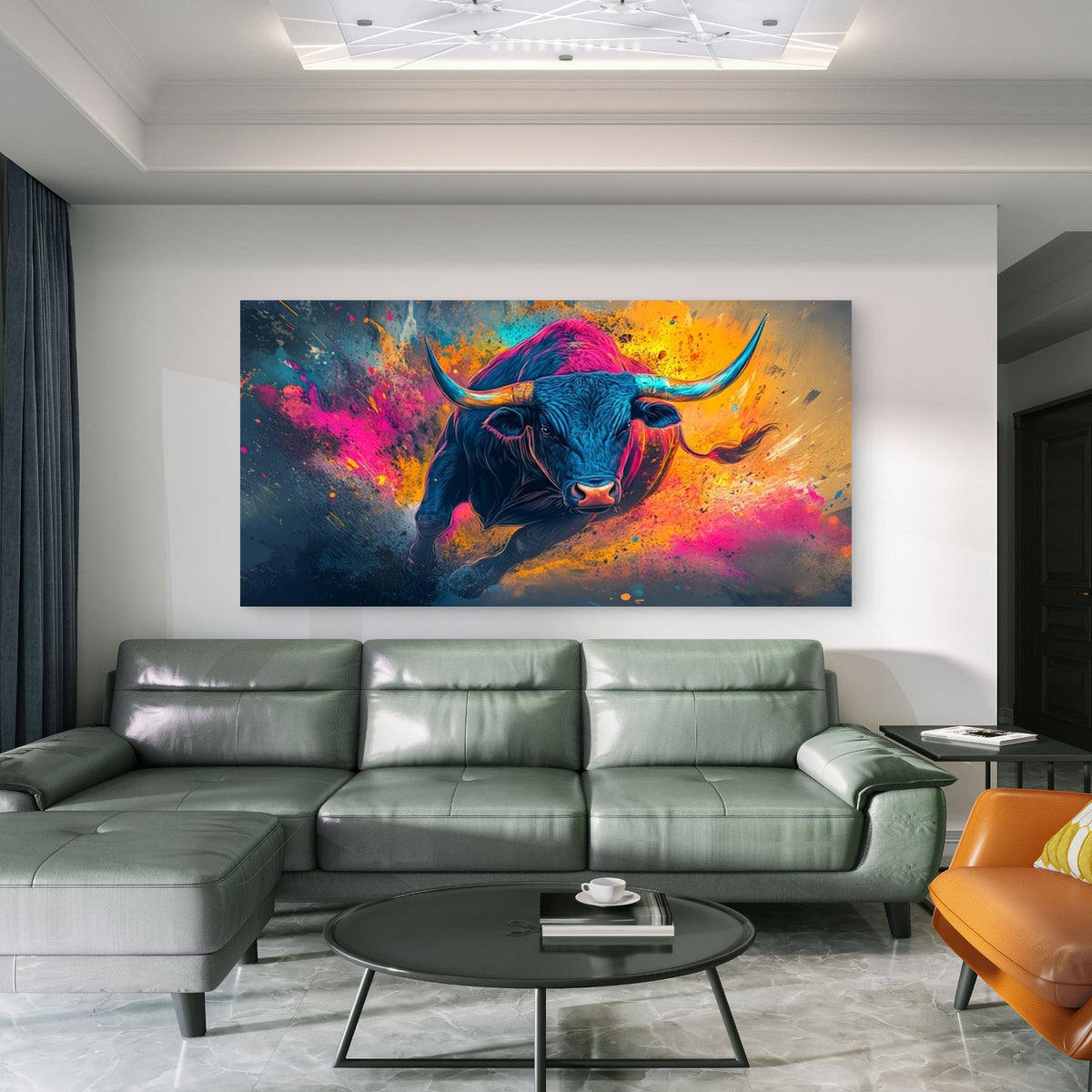 Colorful Bull Painting Wall Art Canvas Office Home Room Framed 120x60cm